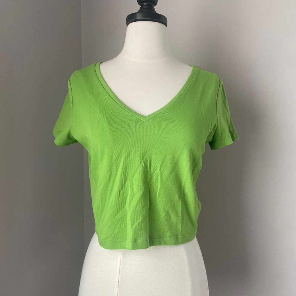 NWOT Neon Green V-Neck Crop Top